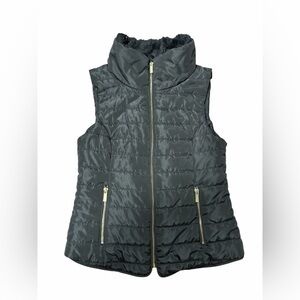 Guess Black Quilted Puffer Faux Fur Vest - Size S - Like New